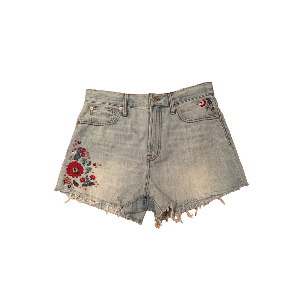 Madewell The Perfect Jean Short Light Wash Denim with Flower Embroidery Size 27